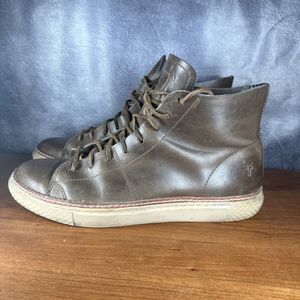 Frye Men’s Leather Hightop Sneakers/ boot Size 9.5 Tan brett